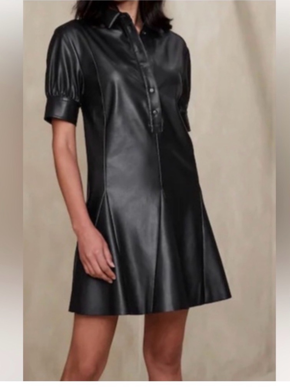 Banana Republic Black Faux Leather Shirt Dress